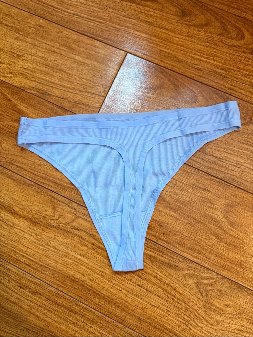 Women's Light Blue Ribbed Thong Panty Well Worn - Picture 2 of 2
